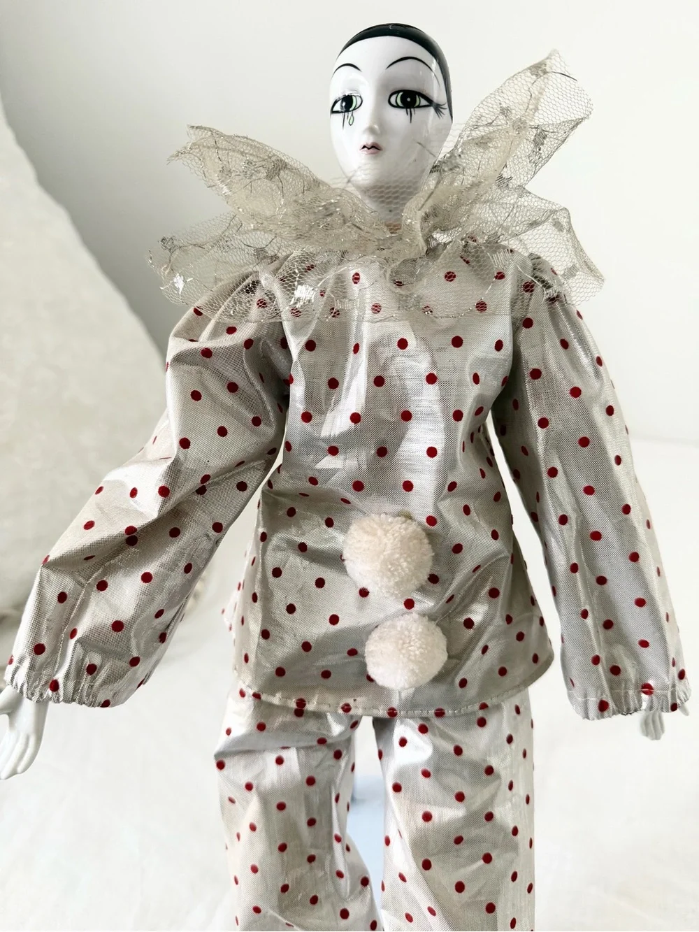 1980s Vintage French Pierrot  Clown Doll